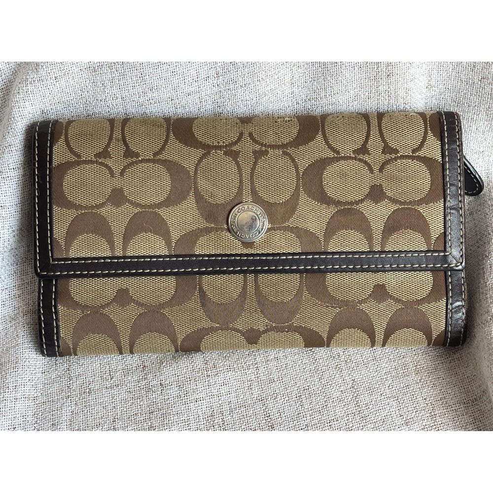 Coach Signature Jacquard Slim Envelope Wallet Brown